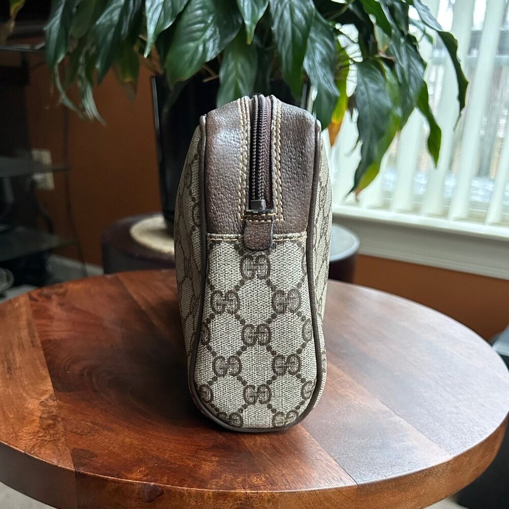 GUCCI GG Supreme Web Sherry Line Clutch Pouch Brown Taupe - Picture 5 of 14